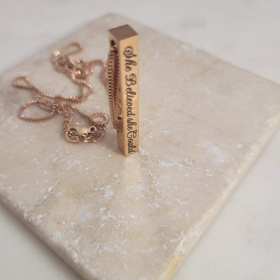 She believed she could so she did - 3D Bar Necklace