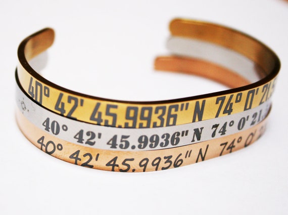 Personalized latitude and longitude bracelet GPS coordinates Jewelry for Him Her Men women Couple Cuff Gifts