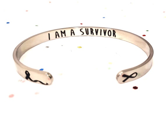 Cancer Awareness Bracelet - Cancer Ribbon - “I Am A Survivor” - Gift for Men Women