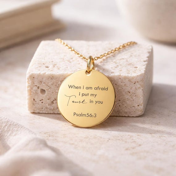 Psalm 56:3 Necklace – Bible Verse Christian Scripture Engraved Religious Jewellery Gift.