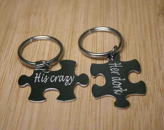 custom both sides engraved puzzle pendant KEYCHAIN pair
