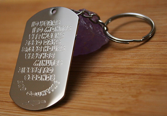 Engraved 10 Years and  Counting Custom Keychain, Personalized Keychain, 10th Wedding Anniversary  gifts for him her couples husband