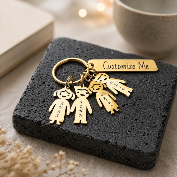 Personalized key chain with Kids Boy Girl charms Christmas or father's Day Family key chain-gift for Grandfather mother's day keychain