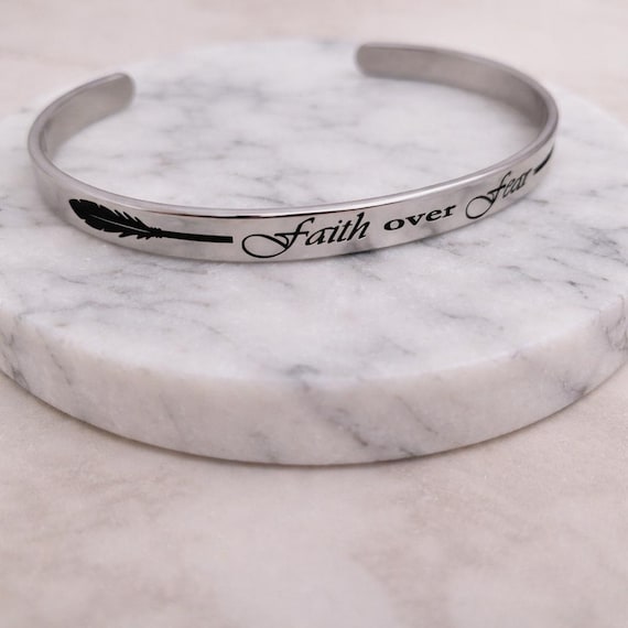 Faith Over Fear Inspirational Bracelet Bangle, Graduation & Encouragement Gift, Graduate Jewelry, Motivational Jewelry