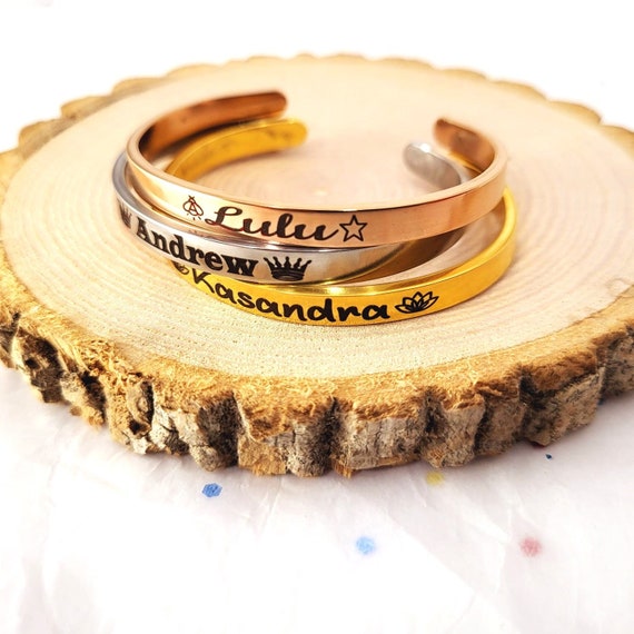 Kids size CHILDRENS Bracelet Personalized NAME Initial Inspirational engraved Bangle cuffs.