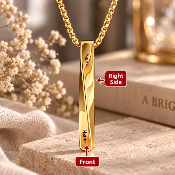 Twisted Bar Pendant, Twist Bar Necklace for Men & Women, Minimalist Fine Jewellery, Vertical Pendant