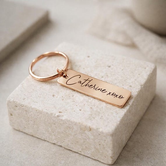 Handwriting jewelry Gold Tone - Your Actual Signature keychain Engraved for Men women - Gold & Rose Gold Keychain Personalized Gift