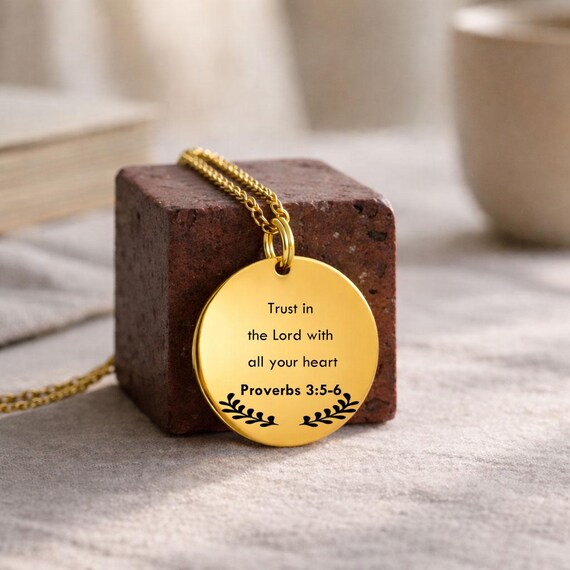 Proverbs 3:5-6 Necklace – Bible Verse Christian Scripture Engraved Religious Jewellery Gift.