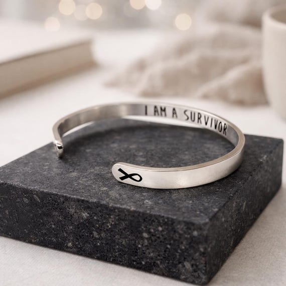 Cancer Awareness Bracelet - Cancer Ribbon - “I Am A Survivor” - Gift for Men Women