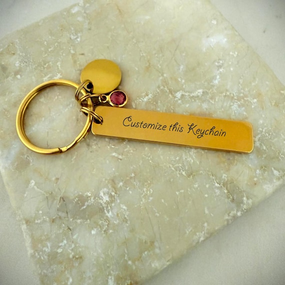 Custom Birth stone Key chain Key Ring , personalized jewelry, Custom Engraved key chain with birthstone gift for her