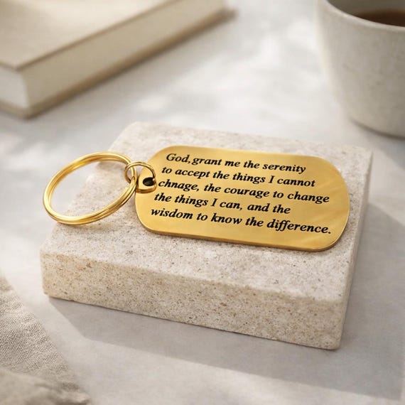 Serenity Prayer Keychain,  Serenity Prayer Keyring Gold Tone Keychain Gift