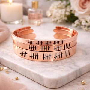 Personalized Tally mark Rose Gold Bracelet | Wedding Anniversary 5th, 6th,7th, 8th,9th, 10th, 15th,17th,19th  gift for her women