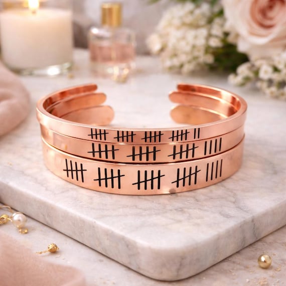 Personalized Tally mark Rose Gold Bracelet | Wedding Anniversary 5th, 6th,7th, 8th,9th, 10th, 15th,17th,19th  gift for her women