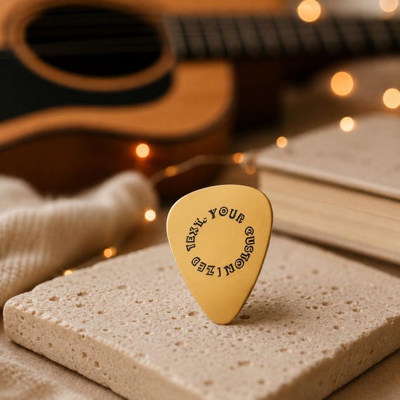 Round Spiral  Engraved Guitar Plectrum, Contemporary Personalised Metal Steel Plectrum, Gift for Music Lover