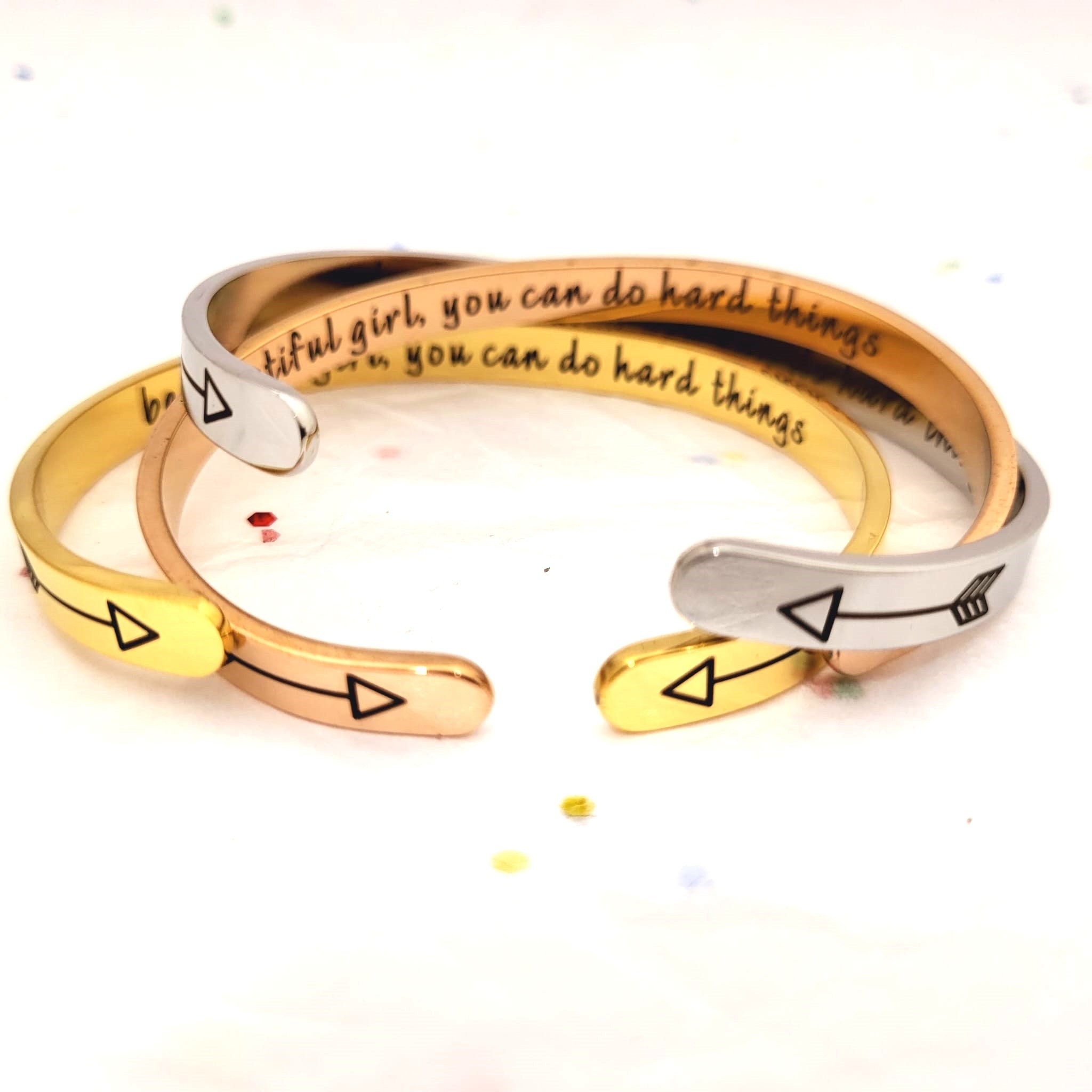 Beautiful Girl You Can Do Hard Things Inspirational Bracelet Self