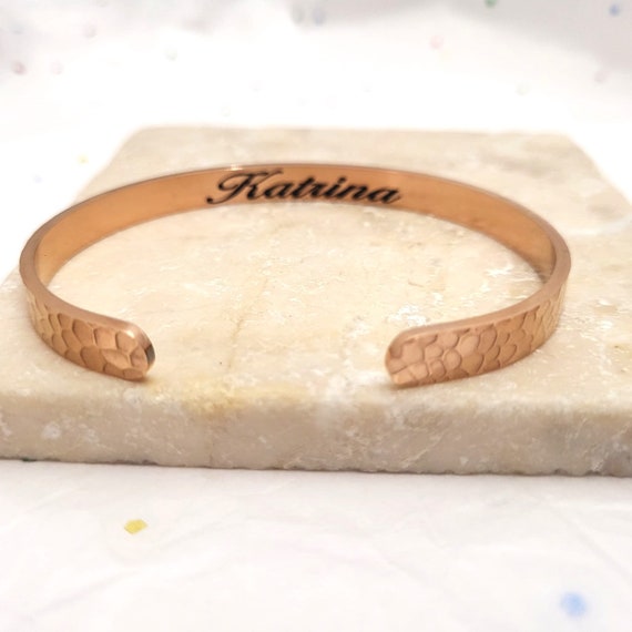 Hammered luxury TEXTURE Personalized Bracelets for Mothers, Mom, women Rose Gold Premium Anniversary Gift for Friend Girlfriend Wife Sister