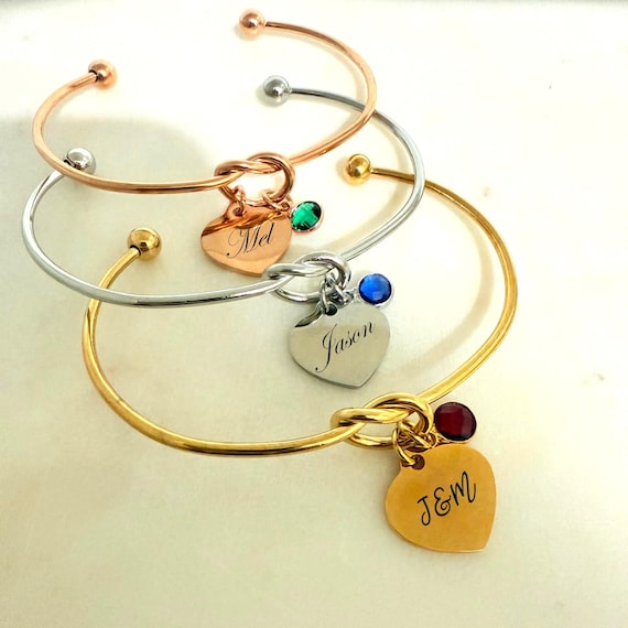 Birthstone Initial Charm Knot Bracelet with Custom Engraved Name / Initials