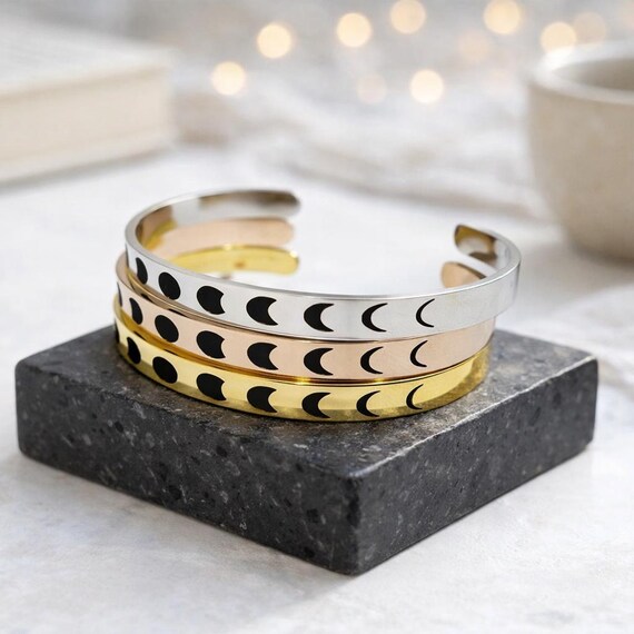 Moon Phase Jewelry bracelet, Customized Moon phase cuff. Love you to the Moon Custom made Bracelet Bangle for women men