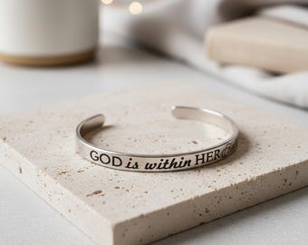 Psalm 46:5 God is within her, She will not fail - Stainless Steel Cuff Bracelet, Christian Religious Gift, Scripture Bible Verse