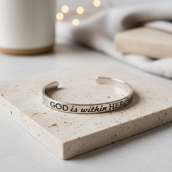 Psalm 46:5 God is within her, She will not fail - Stainless Steel Cuff Bracelet, Christian Religious Gift, Scripture Bible Verse