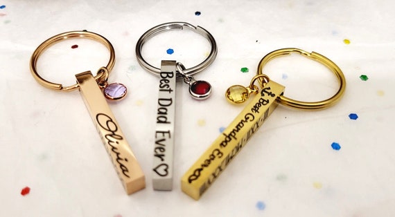 Name and birthstone Keychain, Key Ring , personalized jewelry, Engraved keychain, birthstone keychains, gift for her