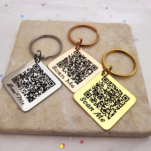 Personalised QR Code Keychain. Customized Metal QR Code Key chain Rose Gold, Gold Color and Steel Silver Metal Keychains.