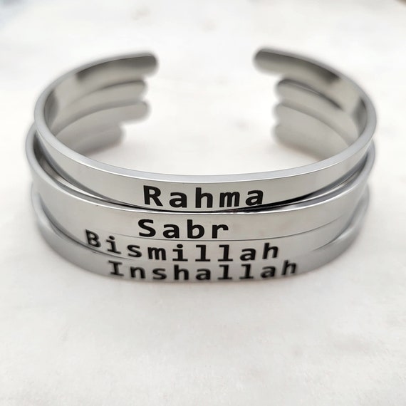 4 Pack Eid Family Bracelets - Bismillah Inshallah Sabr Rahma Bracelet Eid & Ramadan Gifts Stainless Steel Cuff Gift for Him, Her, kids