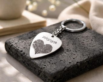 Actual Fingerprint & Date Engraved Guitar Pick | Custom Guitar Pick | Baby Fingerprint Jewelry | Dad or Music Lover Personalized Gift.