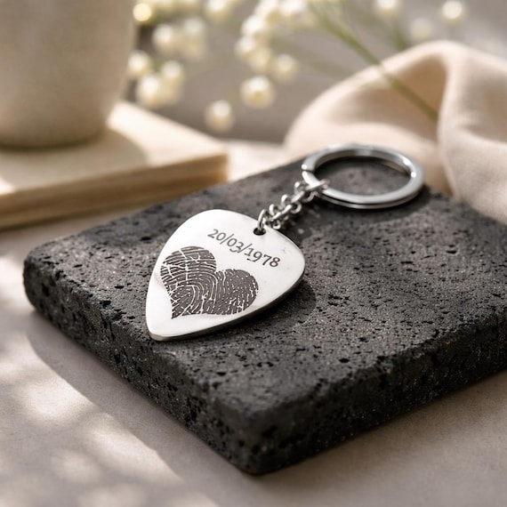 Actual Fingerprint & Date Engraved Guitar Pick | Custom Guitar Pick | Baby Fingerprint Jewelry | Dad or Music Lover Personalized Gift.