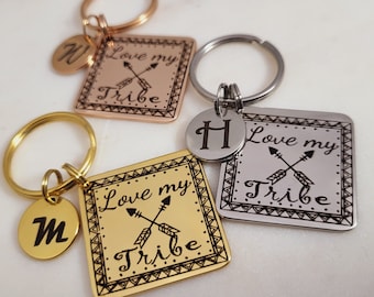 Love My Tribe Charm Keychain Initial Charm Friendship & Family Gift