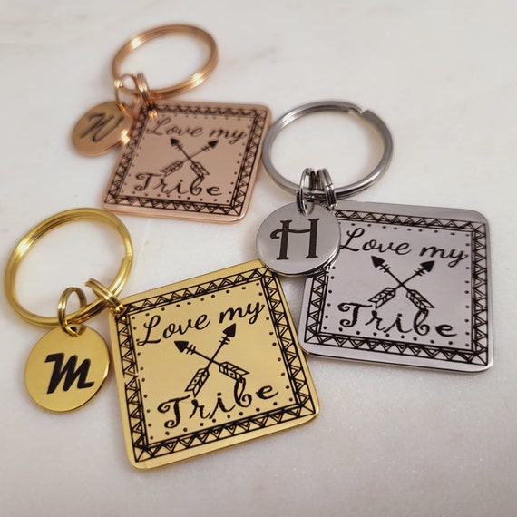 Love My Tribe Charm Keychain Initial Charm Friendship & Family Gift