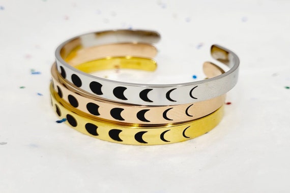 Personalized Moon Phase Cuff, Moon Bracelet . Love you to the Moon Custom made Bracelet Bangle for women men