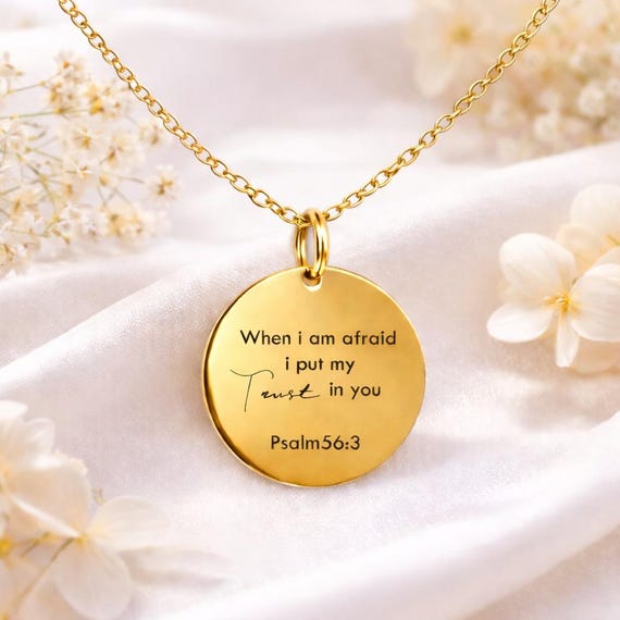 Psalm 56:3 Necklace – Bible Verse Christian Scripture Engraved Religious Jewellery Gift.