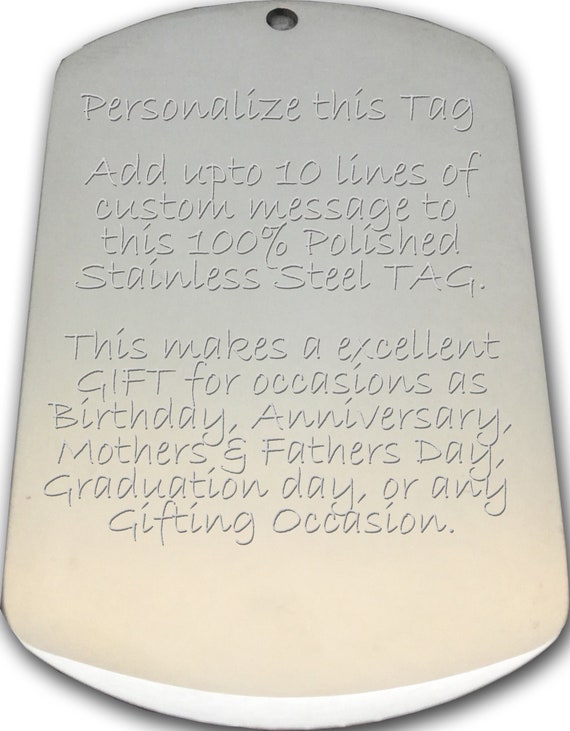 Personalized dog tag for men with engraved 10 Lines / 180 Letters Valentines message Gift