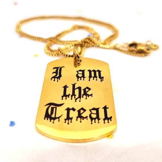 Personalized Halloween jewellery Necklace. I am the Treat. Fall Autumn Halloween Costume  Jewelry Gifts for Men Women Boys Girls Him & Her.