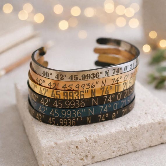 Custom Coordinate Bracelet bangle for men women Couple Cuff Gift