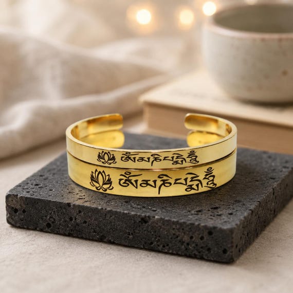 Tibetan Prayer Bracelet Cuff Bangle. PRAYERS ENGRAVED – om mani padme hum
