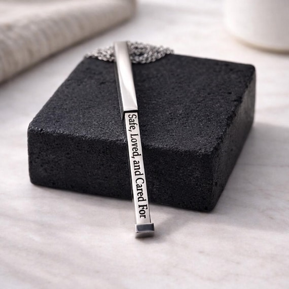 BDSM jewelry, Safe Loved and Cared for BDSM Pendant Necklace. BDSM secret Hidden message.