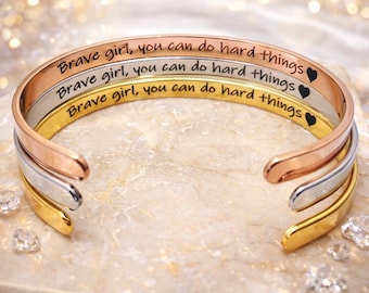 Brave Girl You Can Do Hard Things Inspirational Bracelet Self Esteem Motivation Jewelry