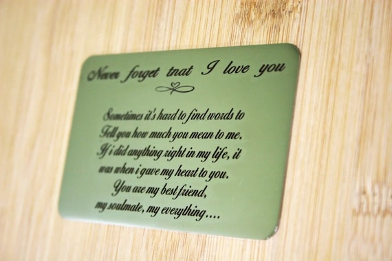 STEEL Wallet Insert Personalized Custom Card with Text Deep Engraved that Last Forever for Him Her BoyFriend Girlfriend Spouse