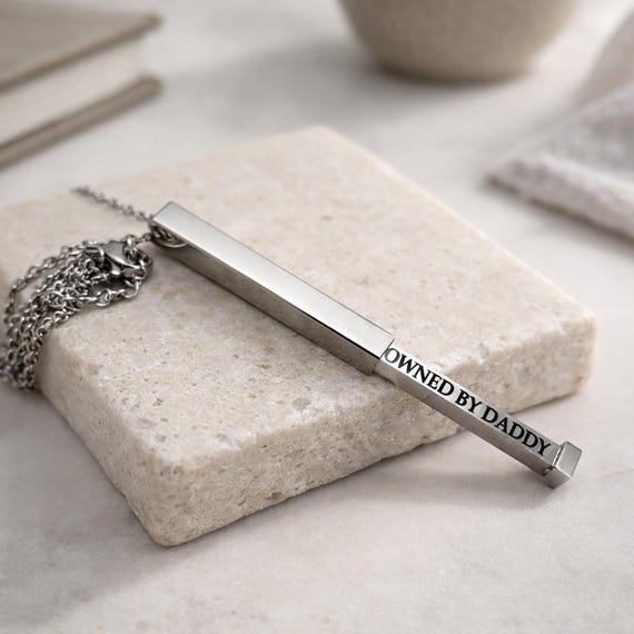 BDSM jewelry, Owned By Daddy BDSM Pendant Necklace with secret Hidden message.