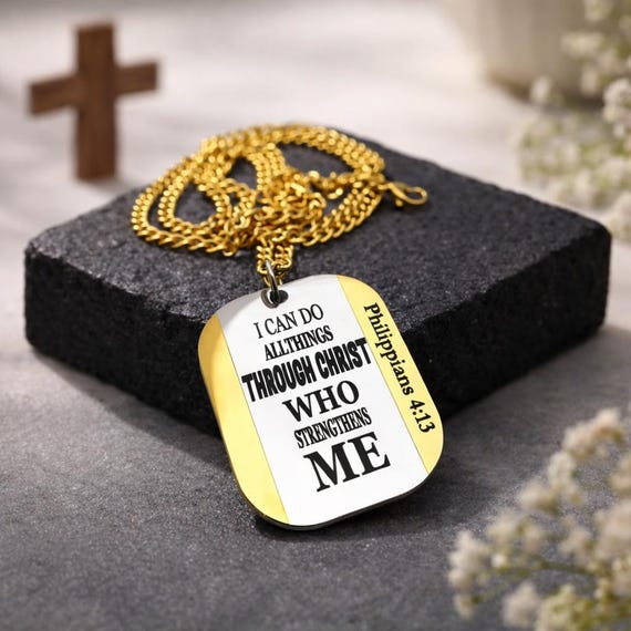 Philippians 4:13 Pendant Necklace, Christian Bible Verse Jewelry
