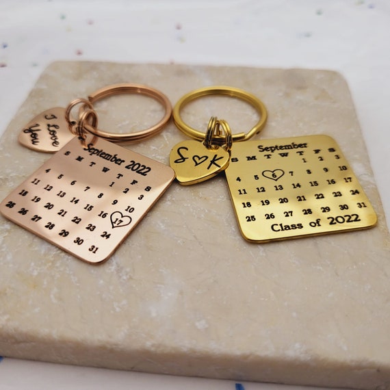 Customized Calendar Date Keychain, Anniversary Gift, Engagement Gift, Wedding Custom Date Personalised Keychain