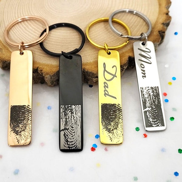 Personalized Actual FingerPrint memorial bar Keychain memorial Jewelry for men for women Mom, Mothers Day Jewellery