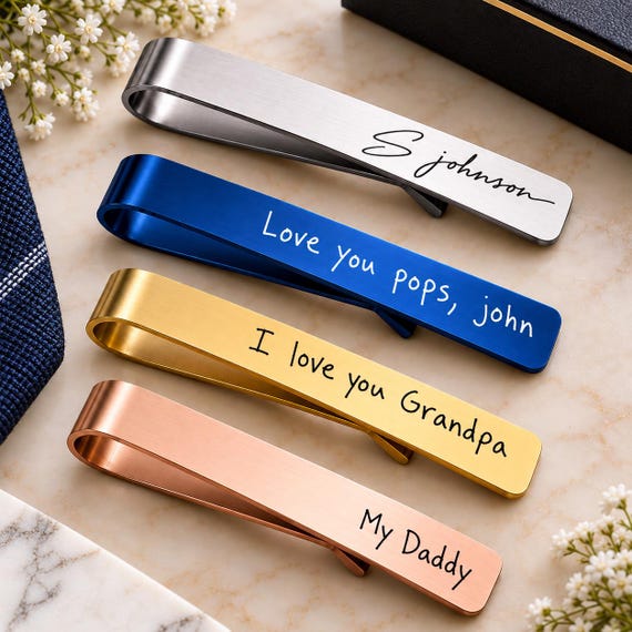 Custom Handwriting Tie Bar, Personalized Stainless Steel Tie Clip for men