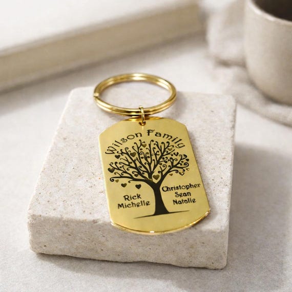Custom Family Tree Key Chain, Personalized Tree of Life Keychain, Gifts For Dad/Mom/Girlfriend