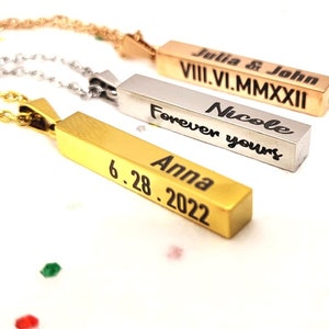 Custom Proposal Gifts Personalized Jewelry Engraved Necklace Personalized Vertical Bar Necklace Coordinate Necklace