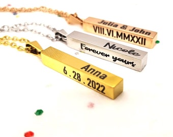 Aangepast voorstel geschenken gepersonaliseerde sieraden gegraveerde ketting gepersonaliseerde verticale bar ketting coördinaat ketting