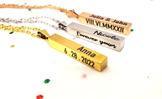 Personalized 3D Vertical Bar Necklace Coordinate Necklace for Mother Women Men Gift, Custom Personalized Pendant Necklace Jewelry