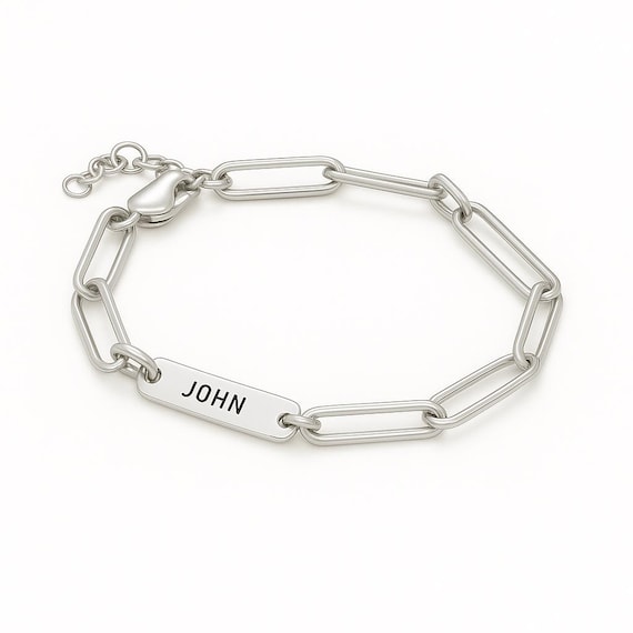 Engraved  Dainty Paperclip Chain Name Bracelet . Christmas Gift for Him and Her